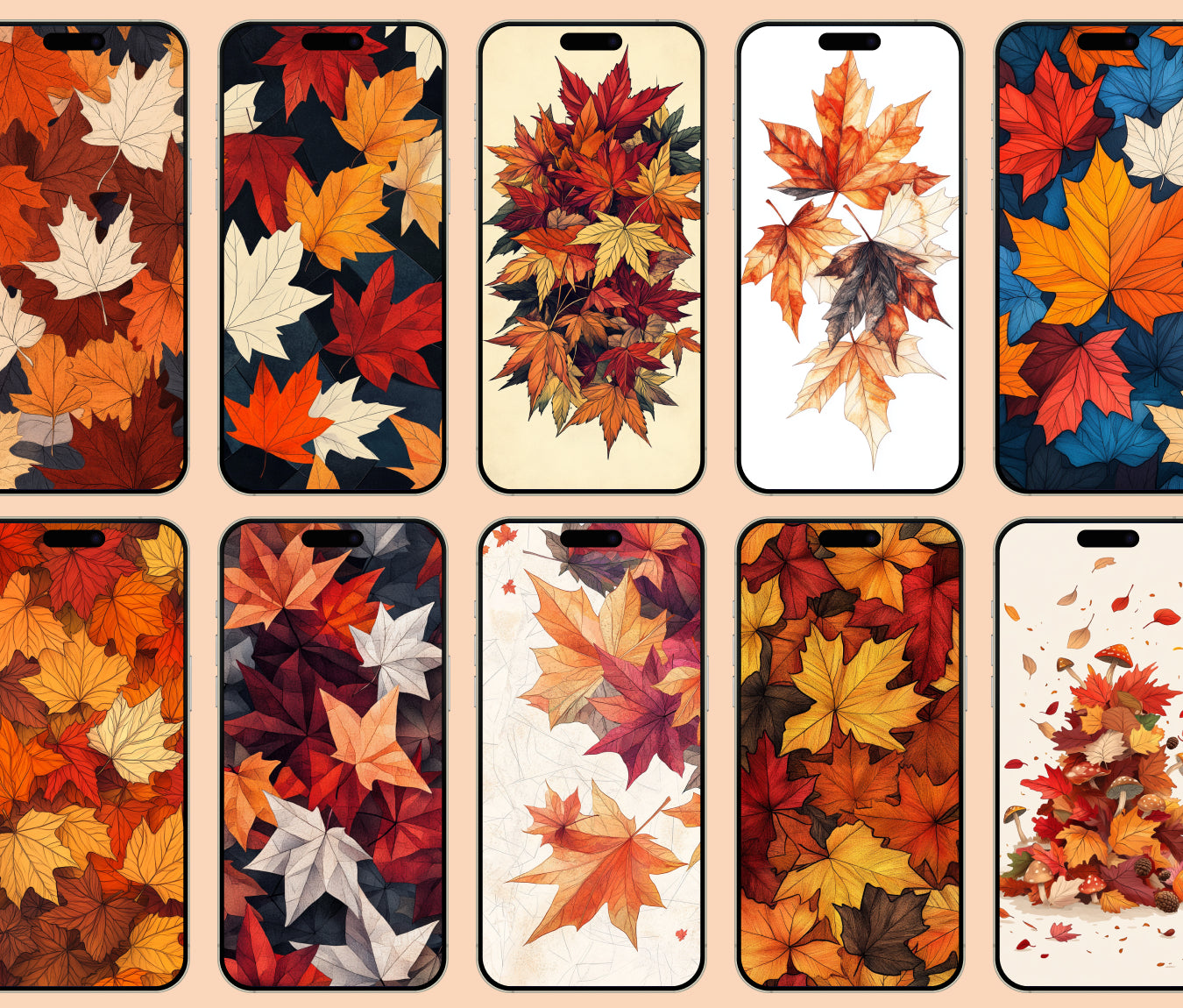 Maple Leaf Art Wallpaper – Hand-Drawn Fall Aesthetic Colors for iPhone
