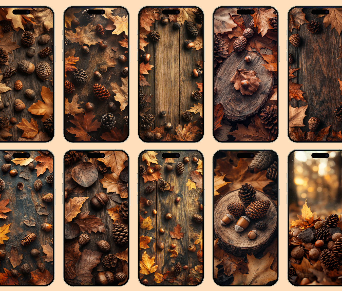 Rustic Acorn Harvest Wallpaper – Fall Forest Pinecones for iPhone