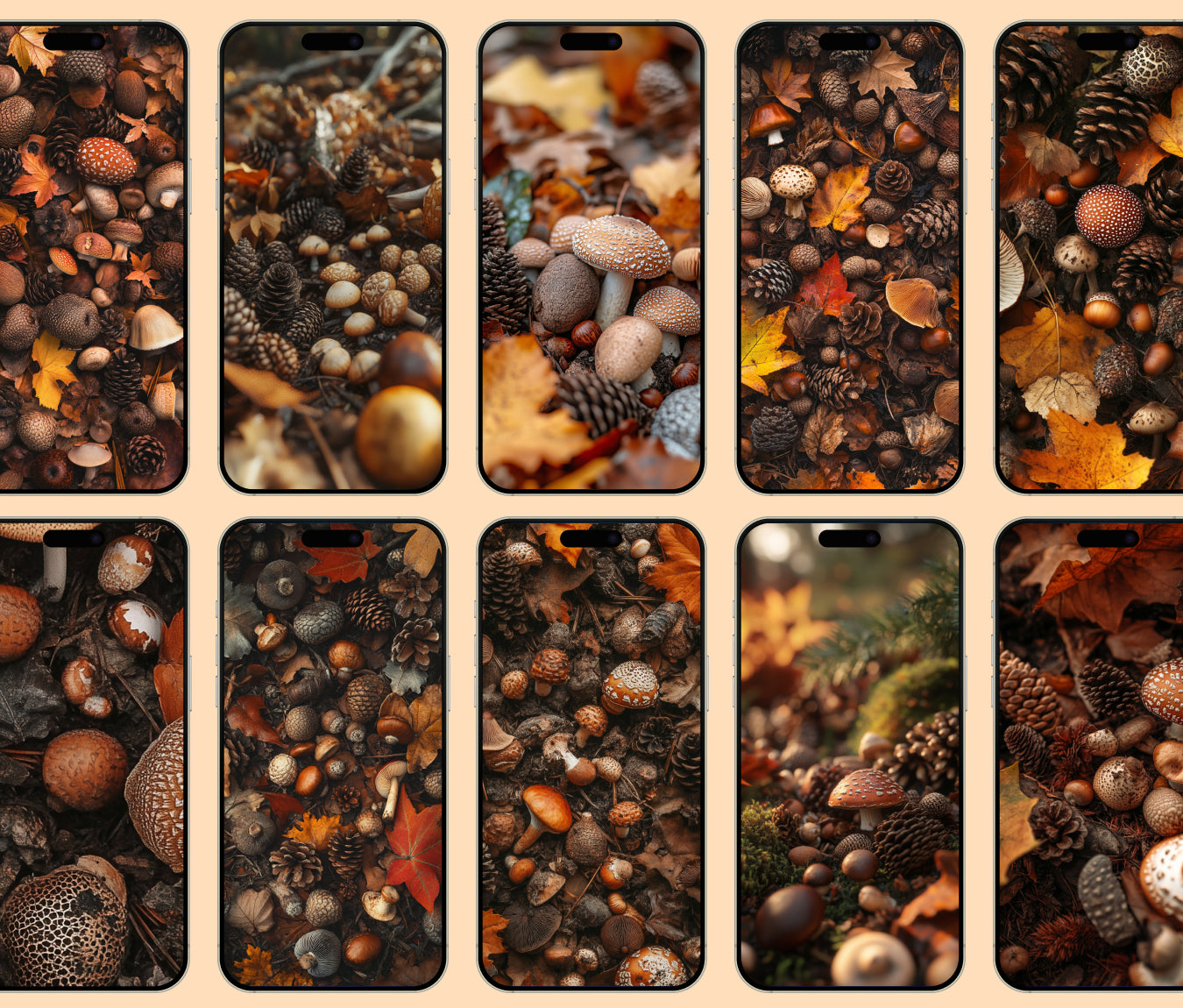 Woodland Wonder Acorns Wallpaper – Fall Forest Mushrooms for iPhone