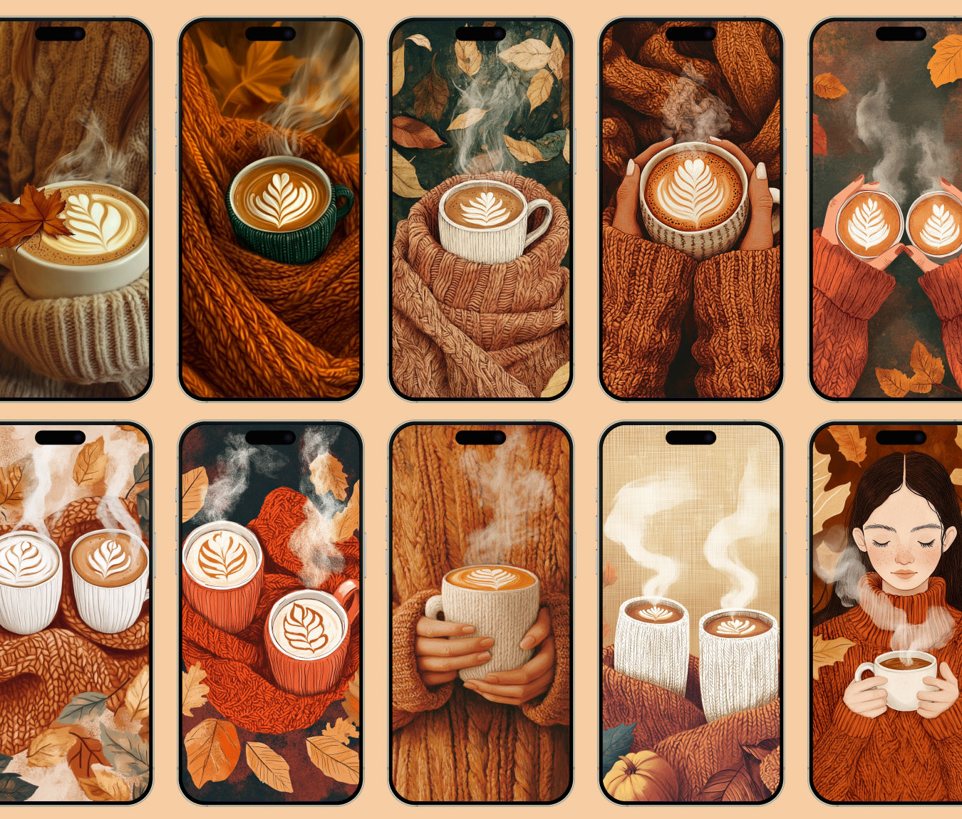 Pumpkin Spice Coffee Cozy Wallpaper – Fall iPhone Knit Sweaters