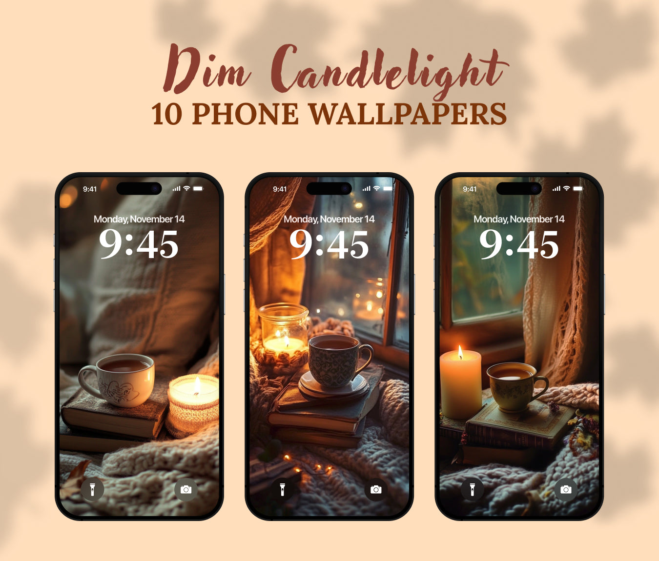 Hygge Candle Moments Wallpaper – Cozy Candles & Mugs for iPhone