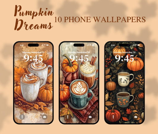 Pumpkin Spice Dreams Wallpaper – Fall Latte Mugs Aesthetic for iPhone