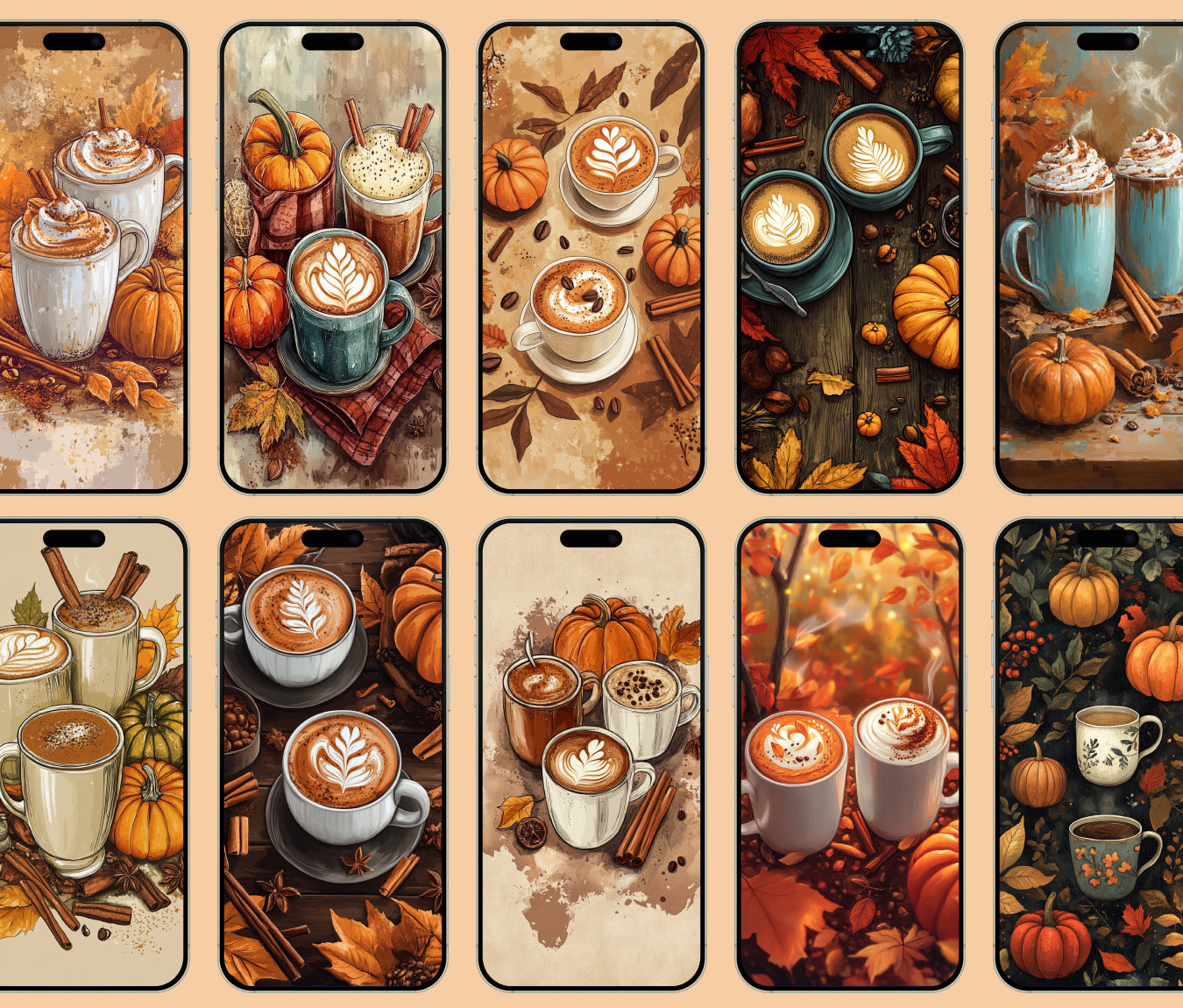 Pumpkin Spice Dreams Wallpaper – Fall Latte Mugs Aesthetic for iPhone