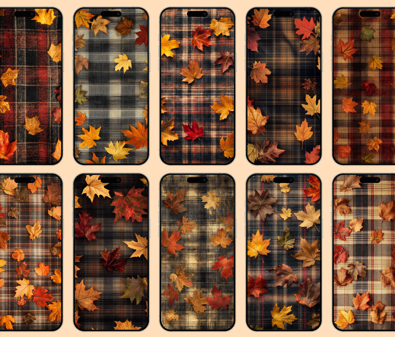 Plaid with Leaves Wallpaper – Plaid & Fall Leaves Blend for iPhone