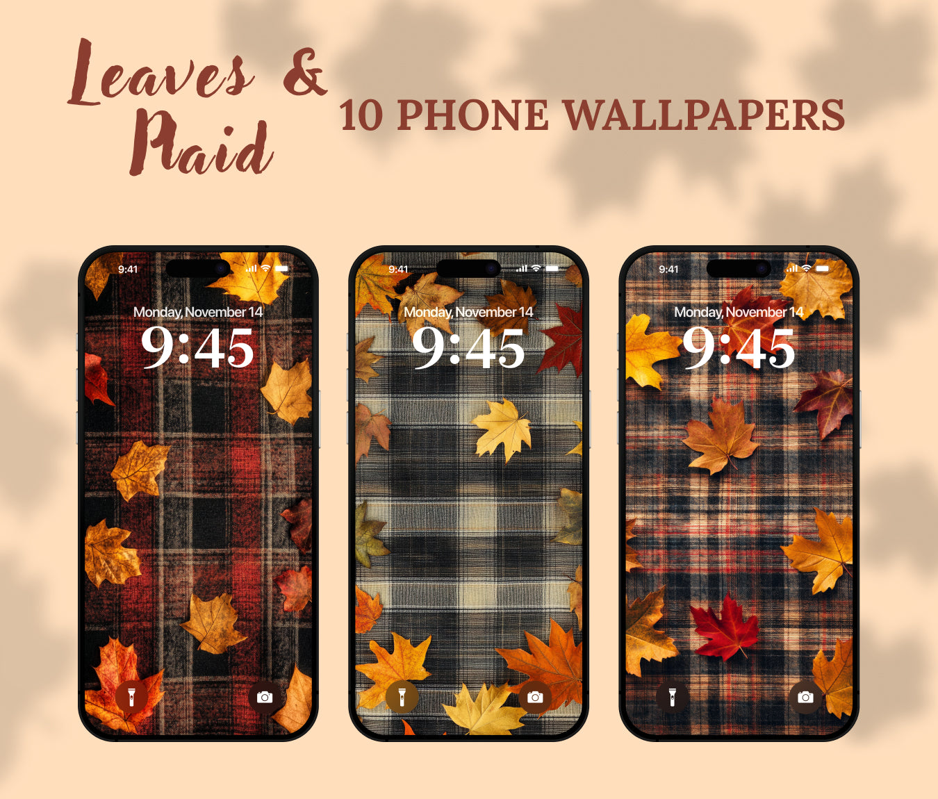 Plaid with Leaves Wallpaper – Plaid & Fall Leaves Blend for iPhone