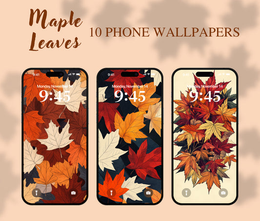 Maple Leaf Art Wallpaper – Hand-Drawn Fall Aesthetic Colors for iPhone