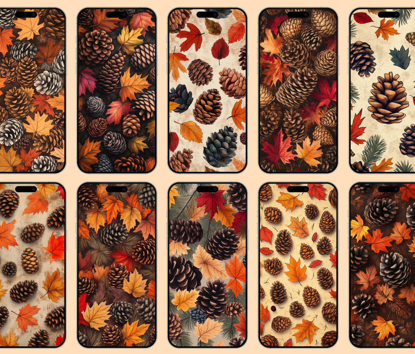 Pinecone Patterns Wallpaper – Fall Hand-Drawn Pinecones for iPhone