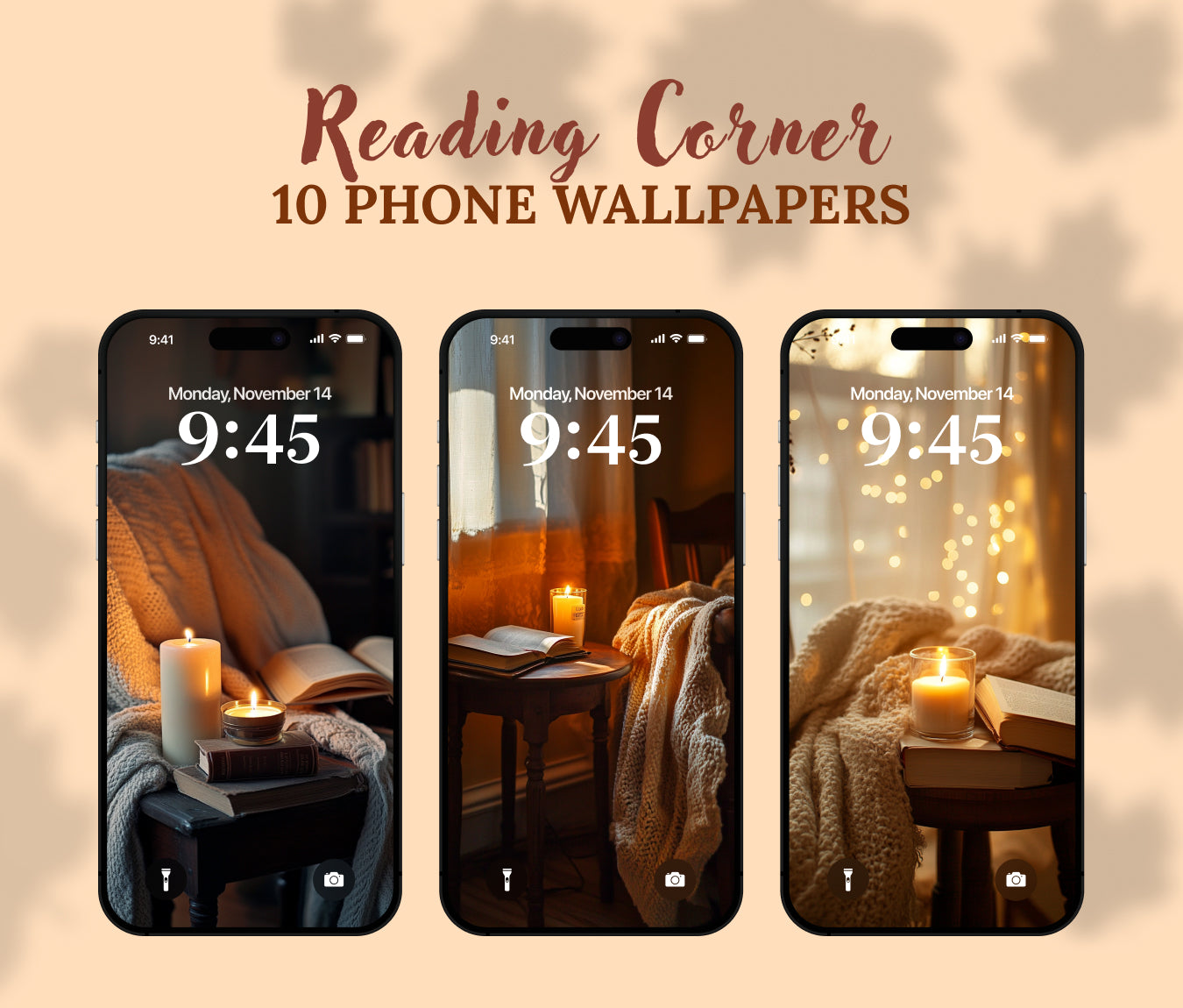 Hygge Reading Corner Wallpaper – iPhone Aesthetic Cozy Candle Lights