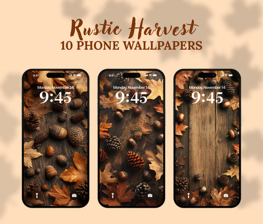 Rustic Acorn Harvest Wallpaper – Fall Forest Pinecones for iPhone