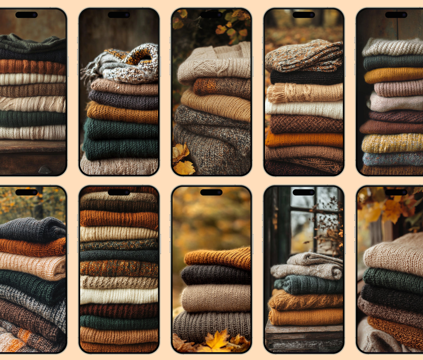 Cozy Sweater Stack Wallpaper – Folded Sweaters & Comfort for iPhone