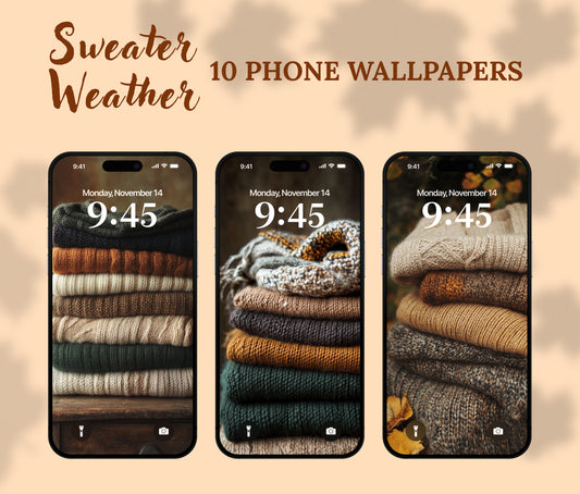 Cozy Sweater Stack Wallpaper – Folded Sweaters & Comfort for iPhone