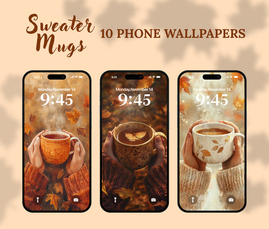 Cozy Sweater & Mug Wallpaper – Fall Sweaters & Mugs for iPhone