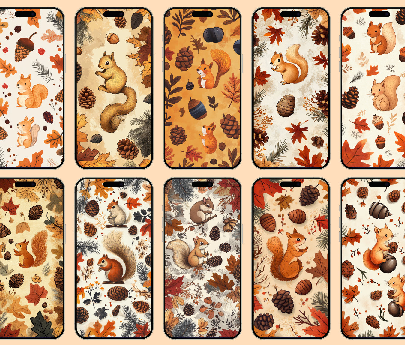 Whimsical Forest Acorns Wallpaper – Fall Hand-Drawn iPhone Aesthetic