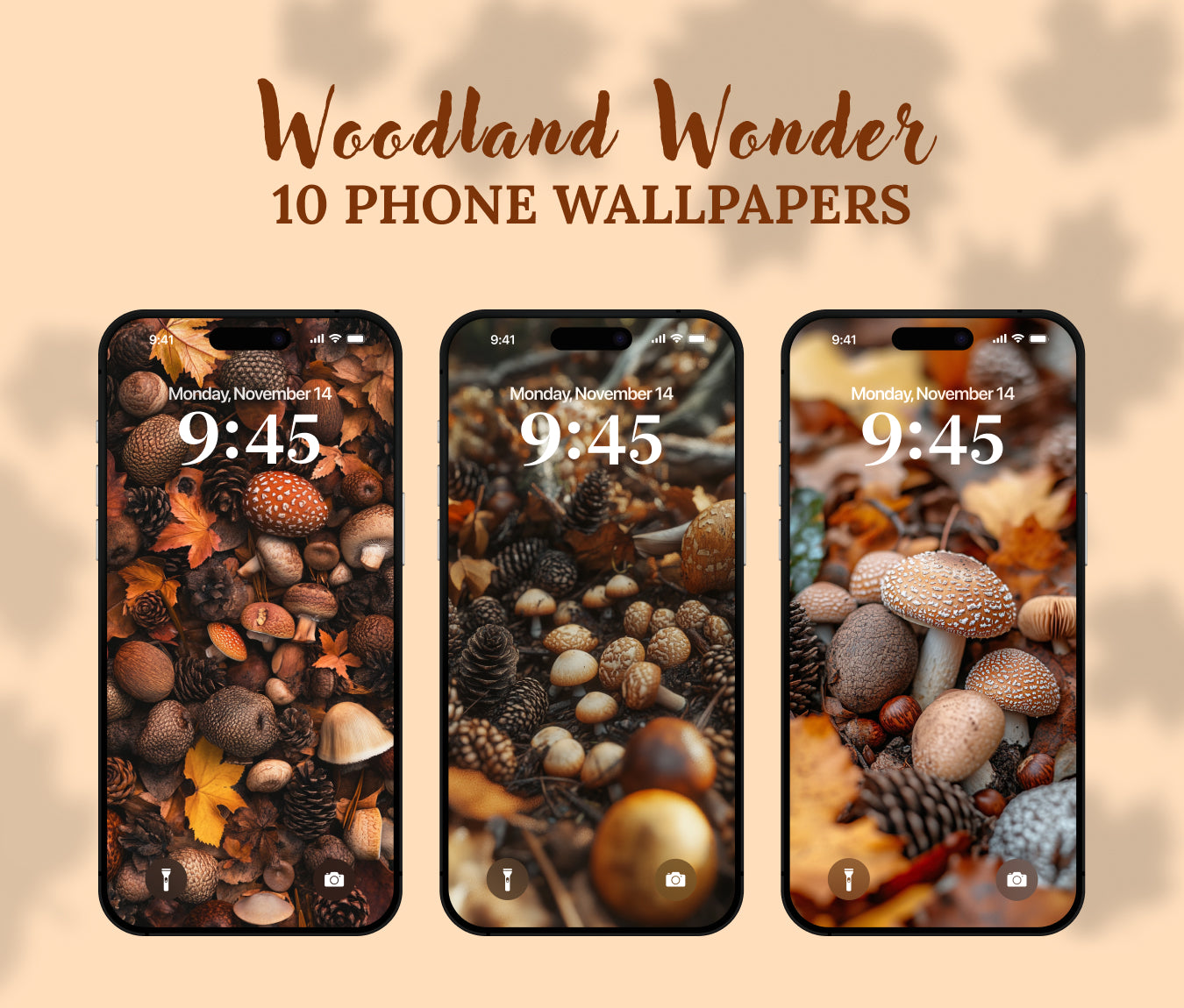 Woodland Wonder Acorns Wallpaper – Fall Forest Mushrooms for iPhone